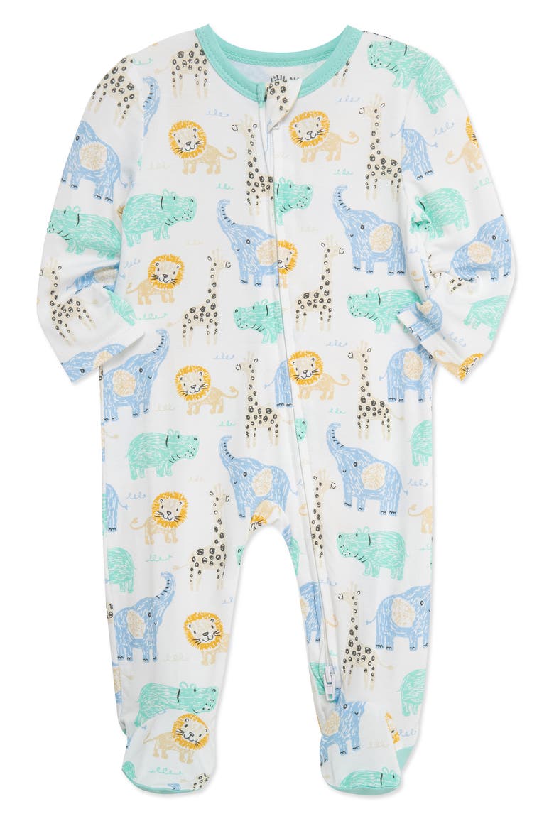 Jungle Sketch Stretch Viscose Zip Footie (Nordstrom Exclusive), Alternate, color, MULTI WHITE