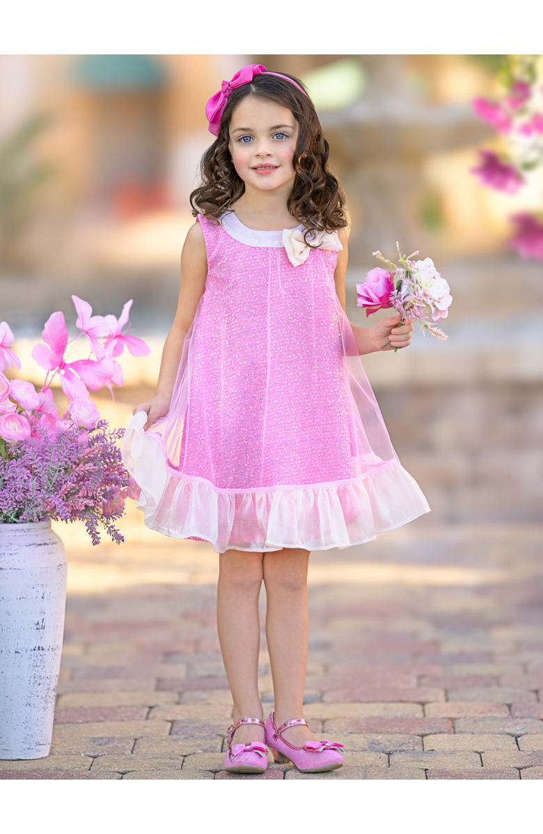 Mia Belle Girls Girls Glittery  Bow Sequin Ruffle Dress, Alternate, color, Pink