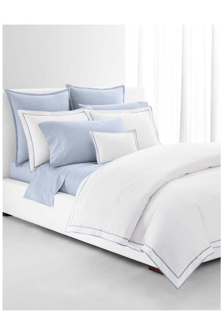 Spencer Border Sateen Duvet Cover, Main, color, BLUE CORNFLOWER
