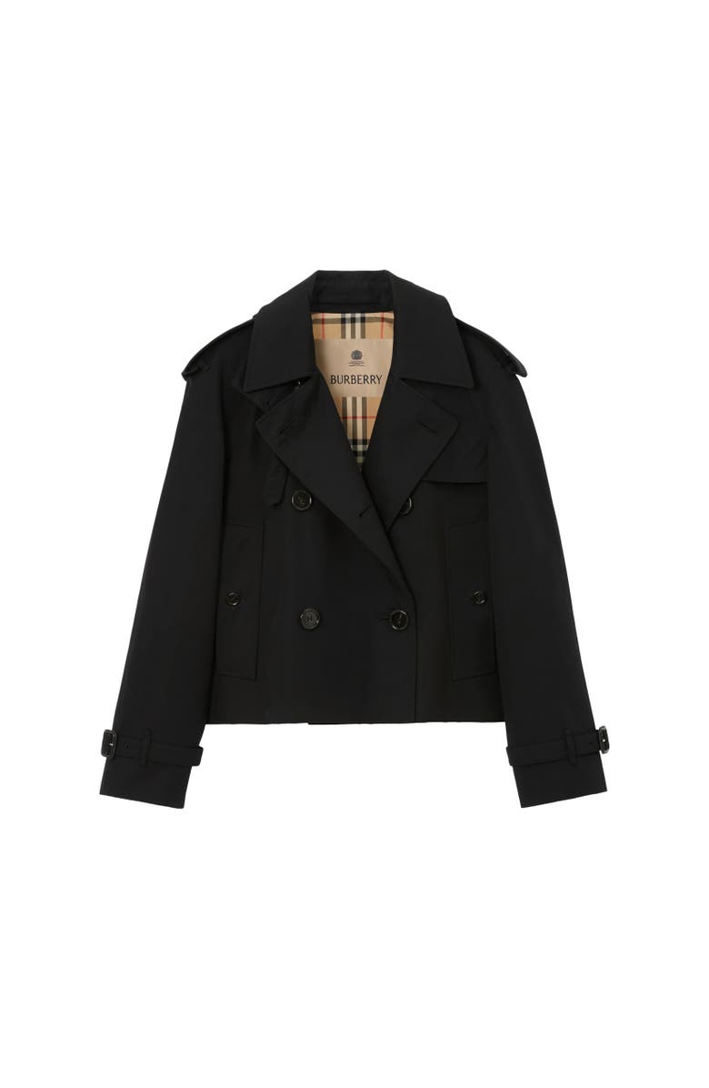 Burberry Cropped Tropical Gabardine Mayfair Trench Jacket, Alternate, color, Black