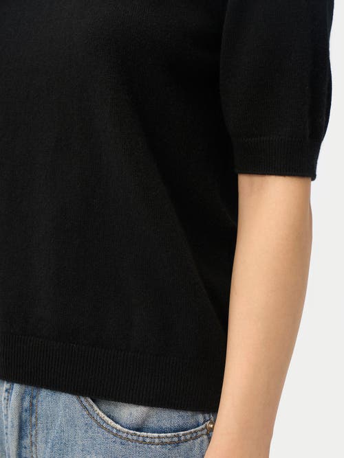 Gobi Mongolian Cashmere Elbow-length Sleeve Cashmere Sweater In Black