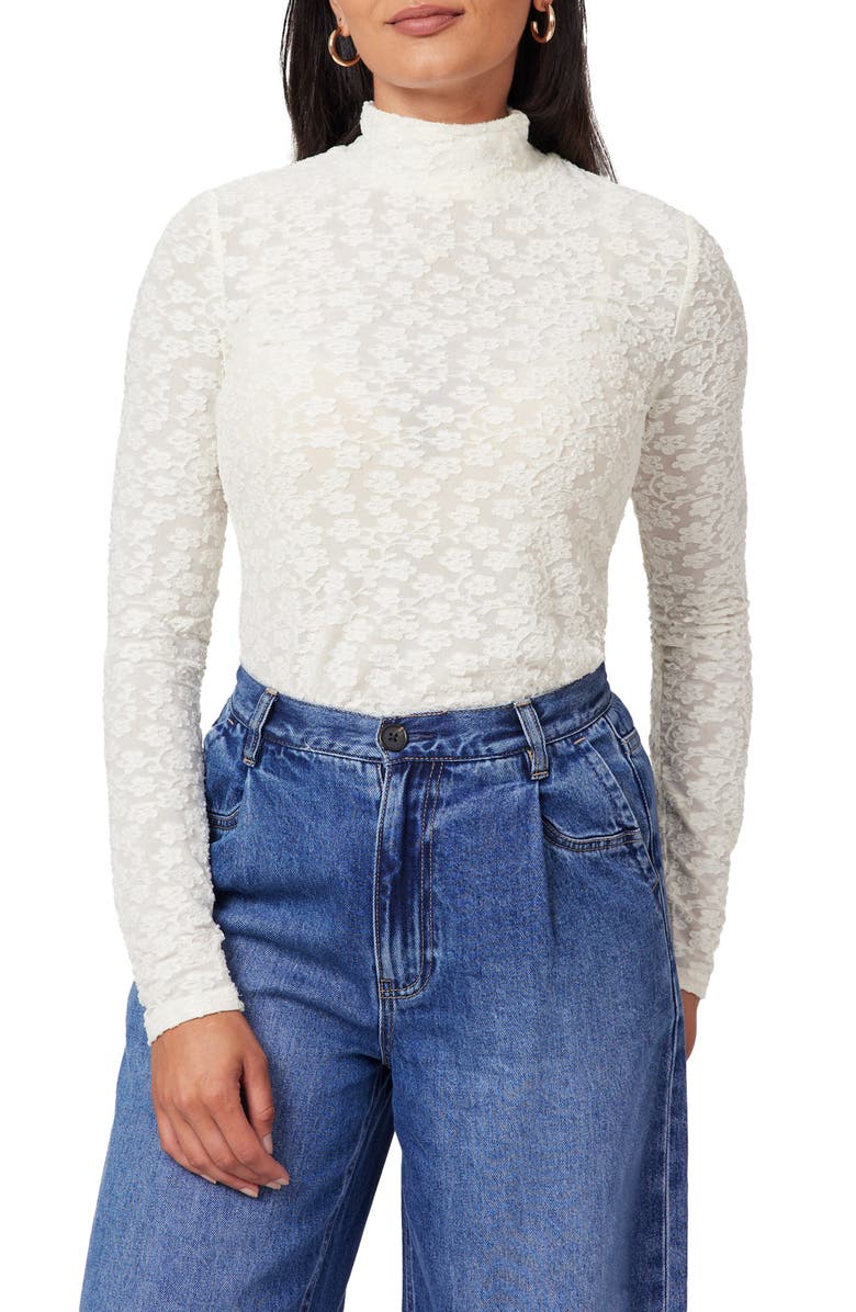Scotch & Soda Long Sleeve Turtleneck Top, Main, color, White Cap