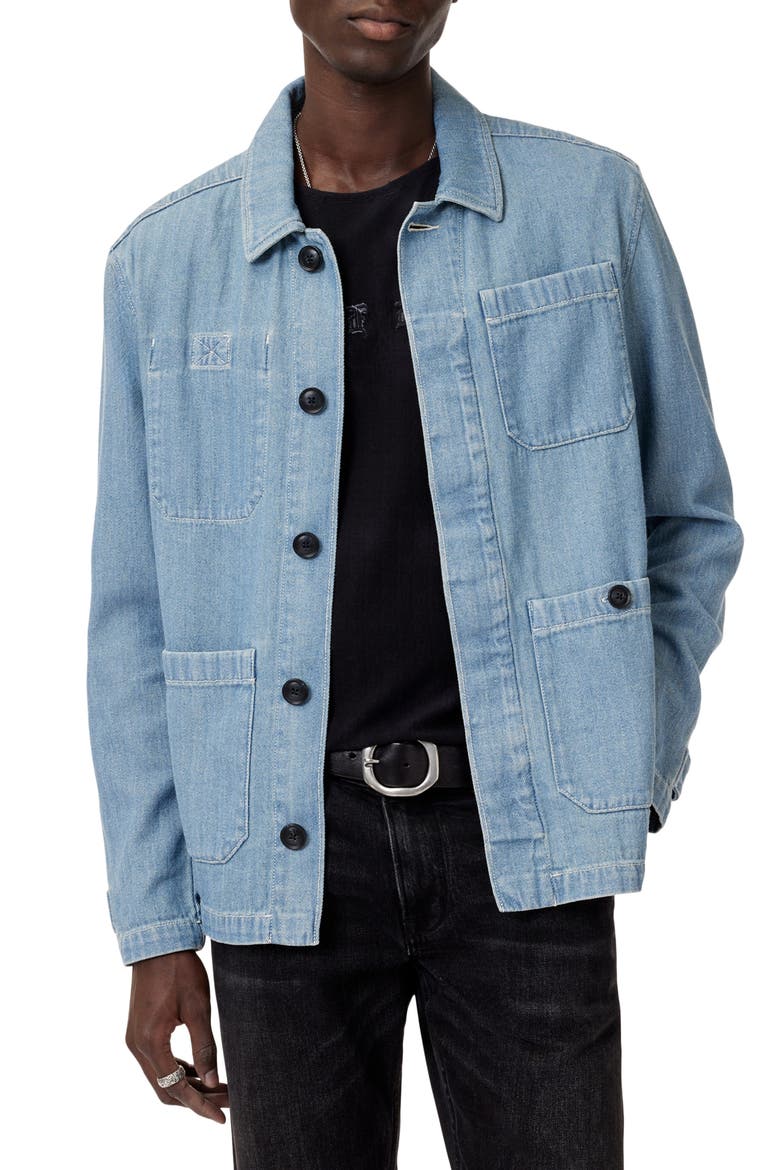 Jakob Embroidered Back Denim Shirt Jacket, Main, color, POND BLUE