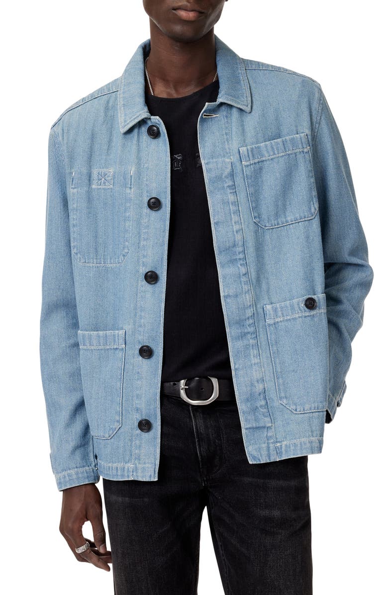 John Varvatos Jakob Embroidered Back Denim Shirt Jacket, Main, color, Pond Blue