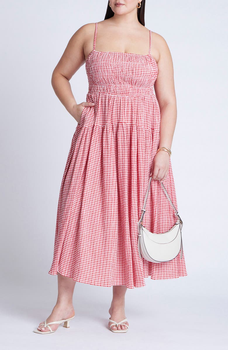 ELOQUII Smocked Tiered Maxi Dress, Main, color,