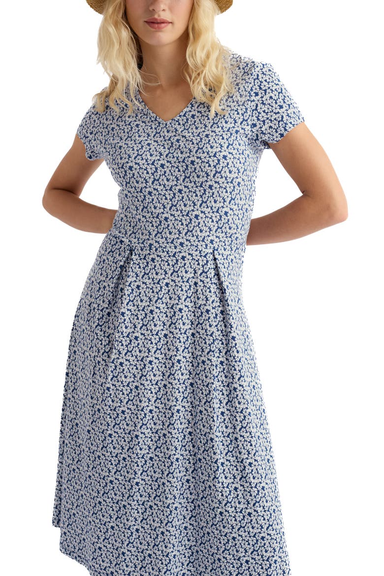 Pier View Floral Print Flare Stretch Organic Cotton Dress, Alternate, color, CORNFLOWERS DARK VOYAGE