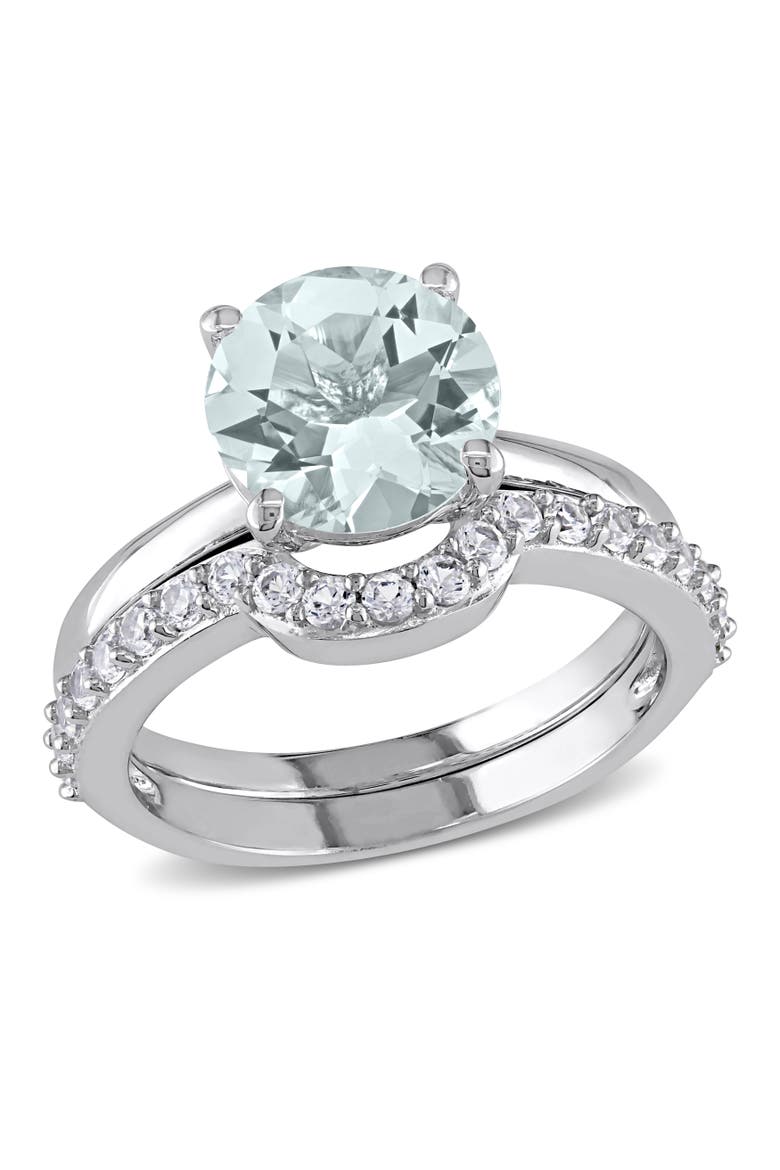 Aquamarine Solitaire Bridal Ring Set 10k, Main, color, Aquamarine