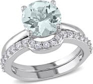 Julianna B. Aquamarine Solitaire Bridal Ring Set 10k
