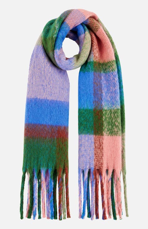 Oversize Fringe Checked Scarf