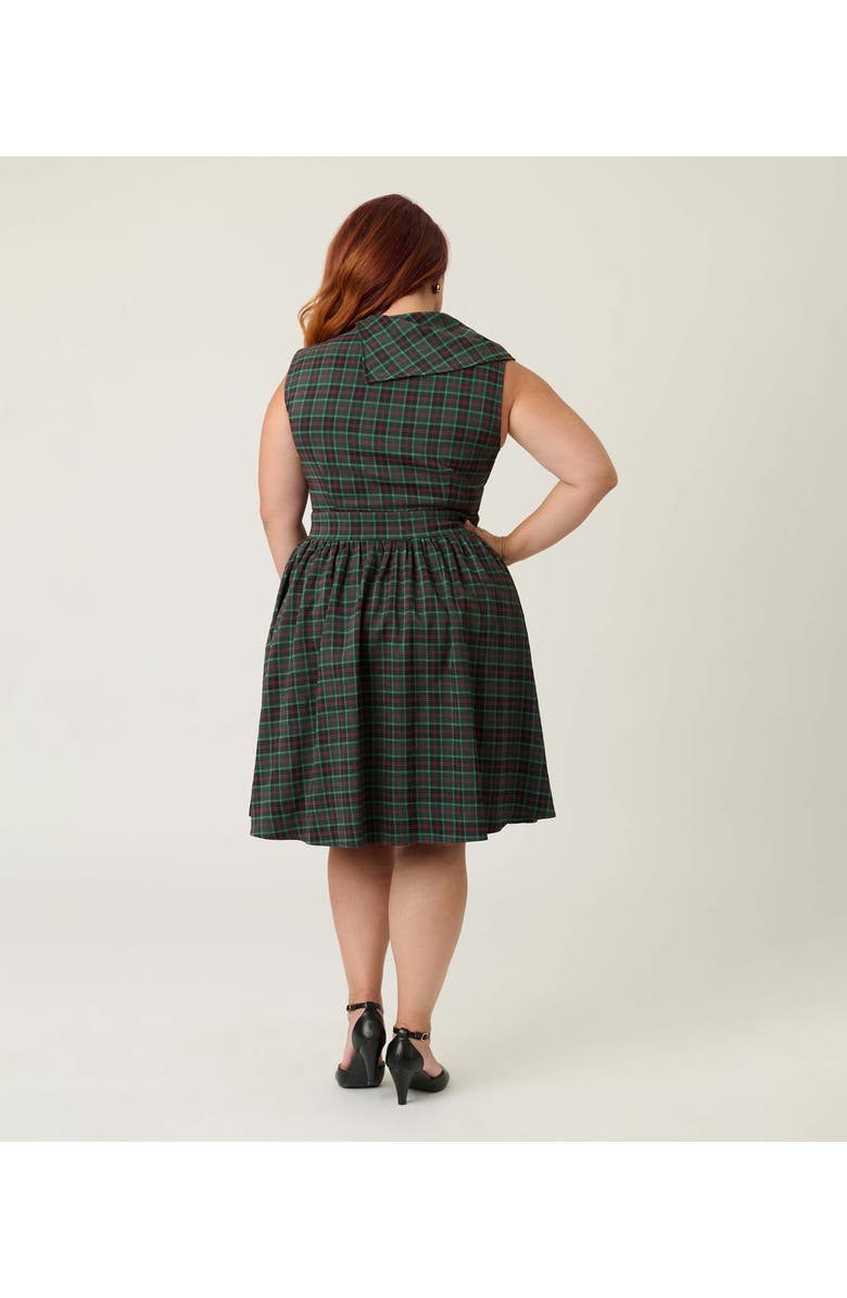 Smak Parlour Plus Size Funnel Neck Flare Dress, Alternate, color, Green & Red