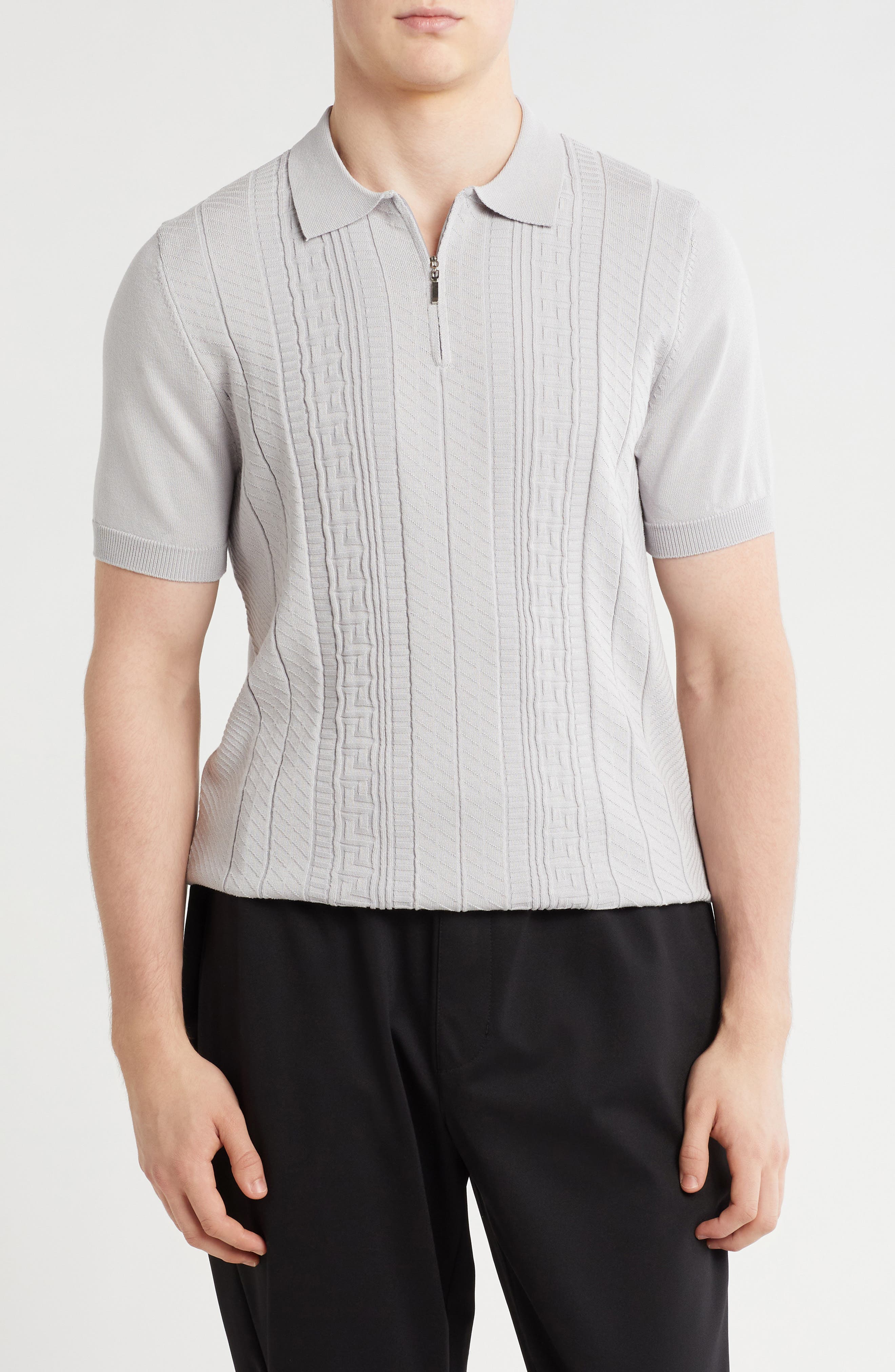 Textured Sweater Knit Zip Polo - image 3