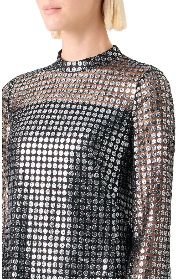 Dot Semisheer Long Sleeve Dress, Alternate, color, BRUSHED STEEL
