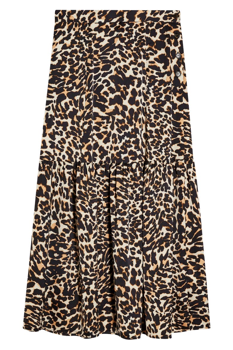 Leopard Print Tiered Midi Skirt, Alternate, color, LEOPARD