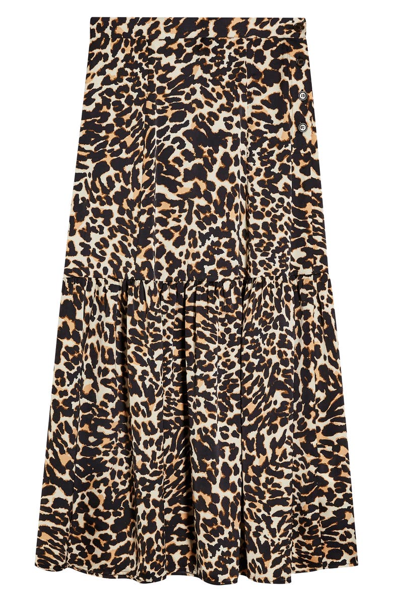 Topshop Leopard Print Tiered Midi Skirt, Alternate, color, 