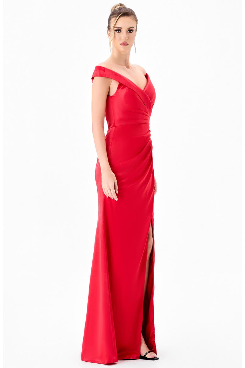 Aliana Off Shoulder Gown, Alternate, color, RED