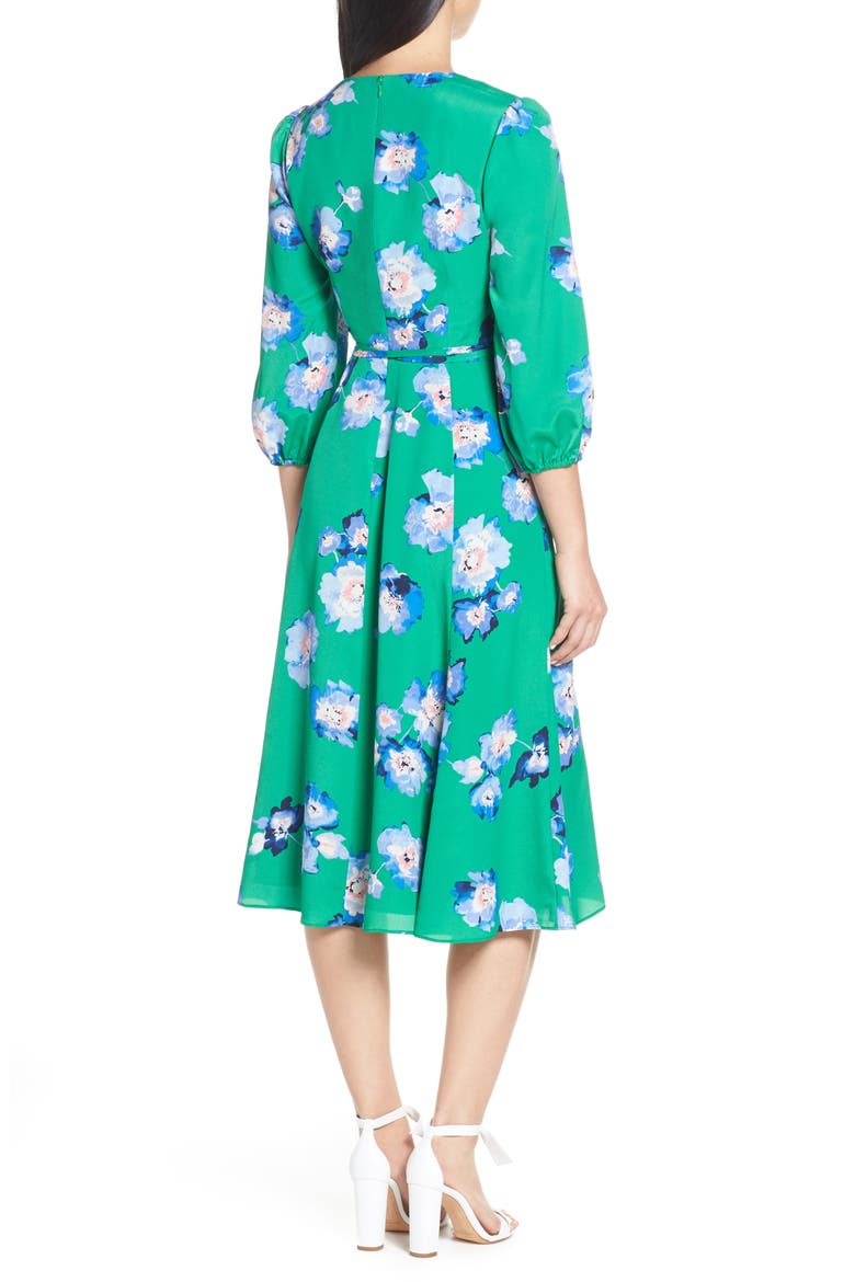 Blouson Sleeve Wrap Midi Dress, Alternate, color, GREEN