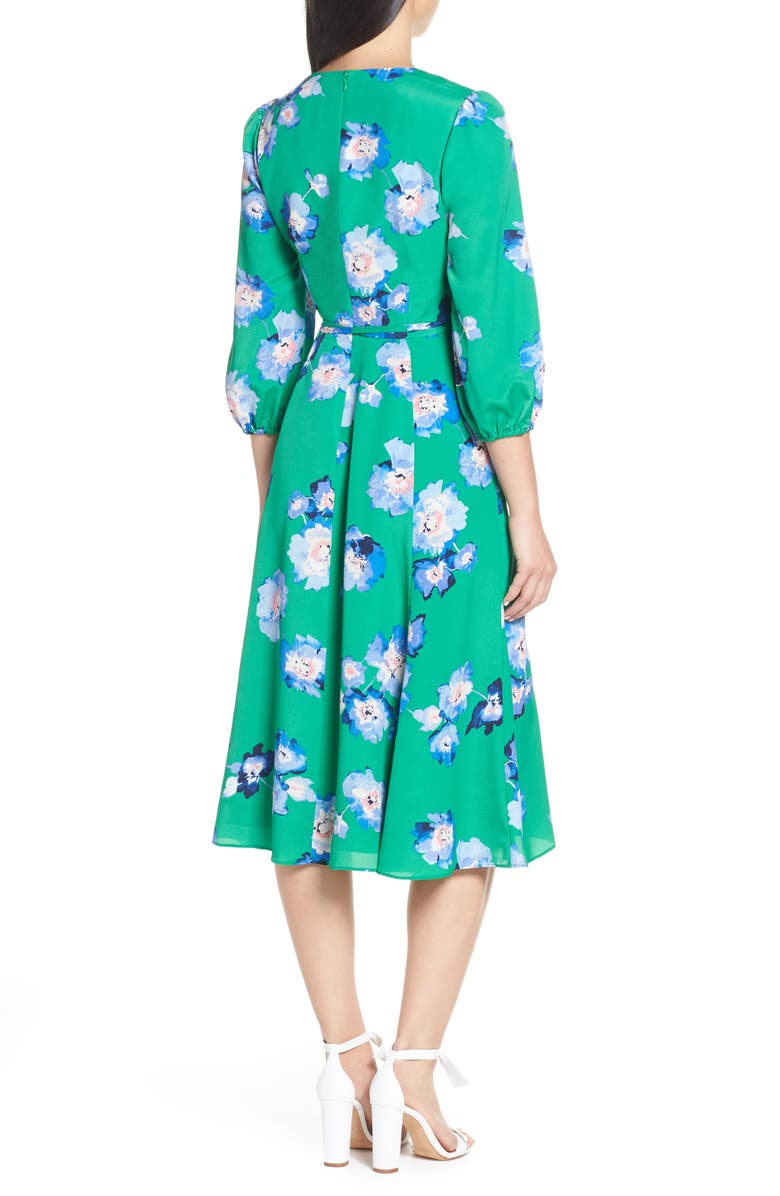 Eliza J Blouson Sleeve Wrap Midi Dress, Alternate, color, 