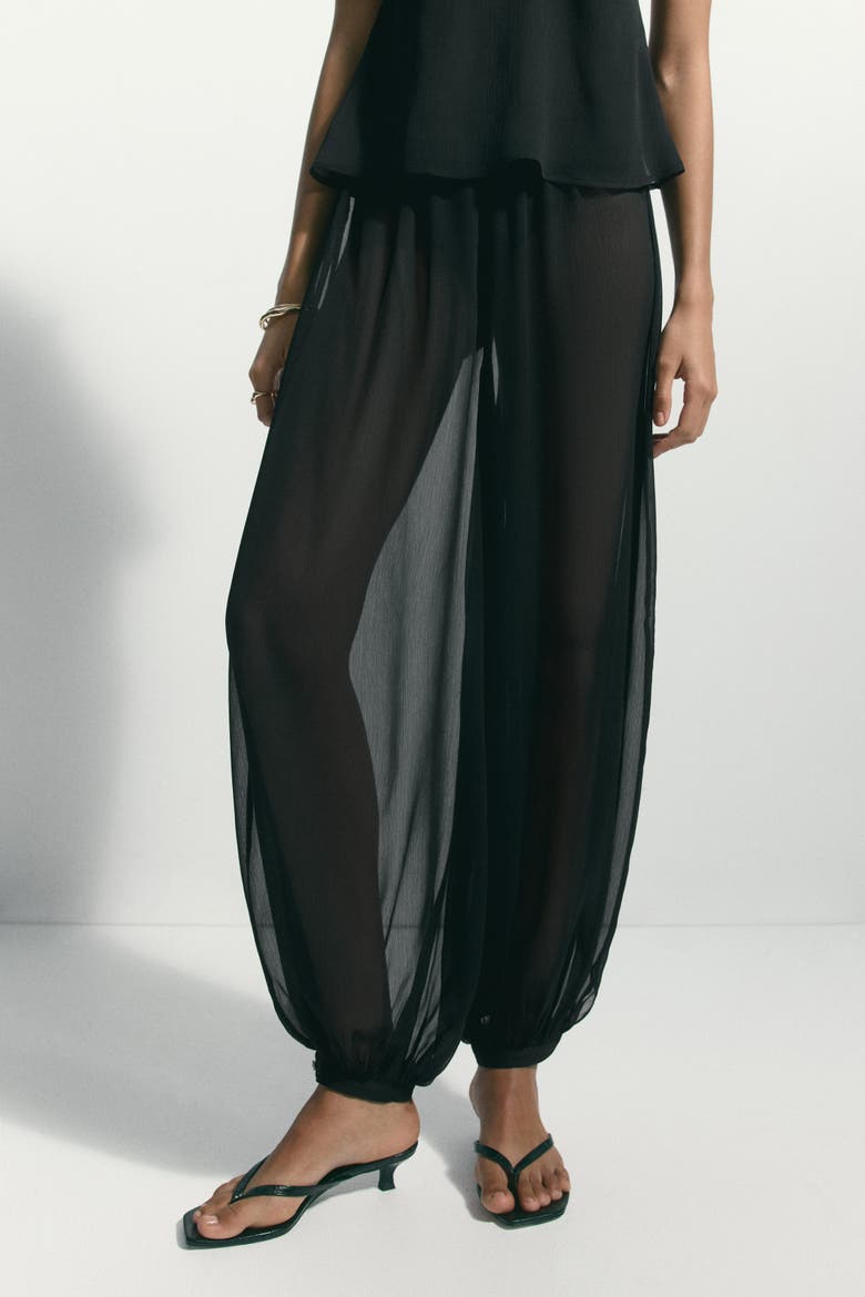 Balloon-leg Pull-on Trousers, Alternate, color, Black