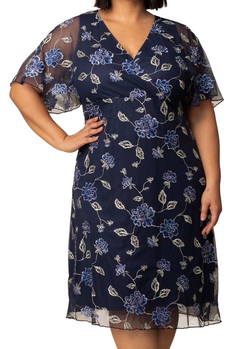 Sonnet Embroidered Midi Dress, Alternate, color, NAVY BLUE BLOOMS