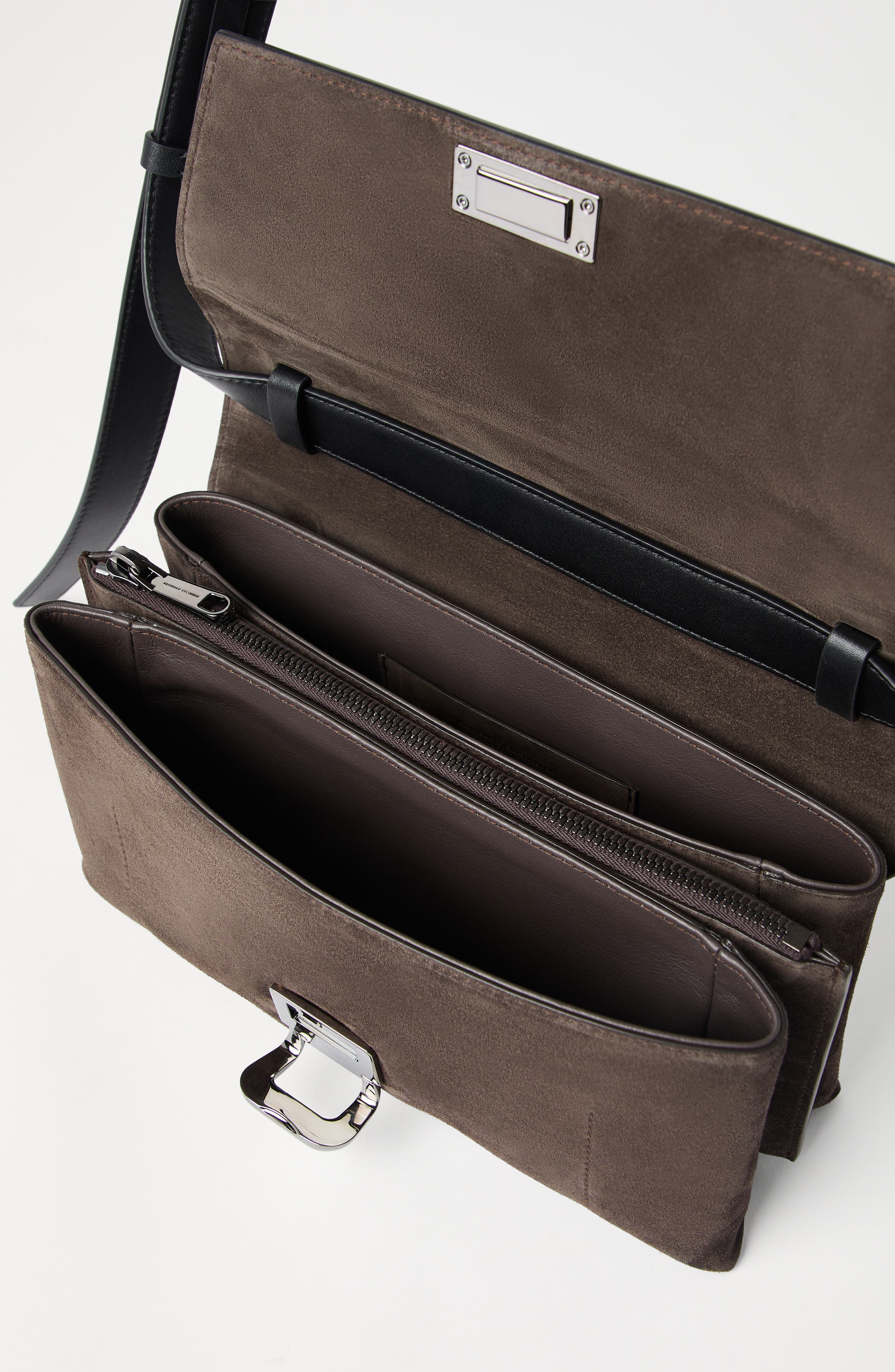 Brunello Cucinelli Sartorial bag in suede and calfskin, Alternate, color, Rust Brown