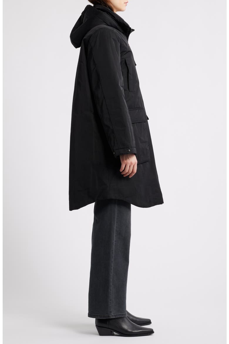 Memory Nylon Long Hooded Jacket, Alternate, color, BLACK