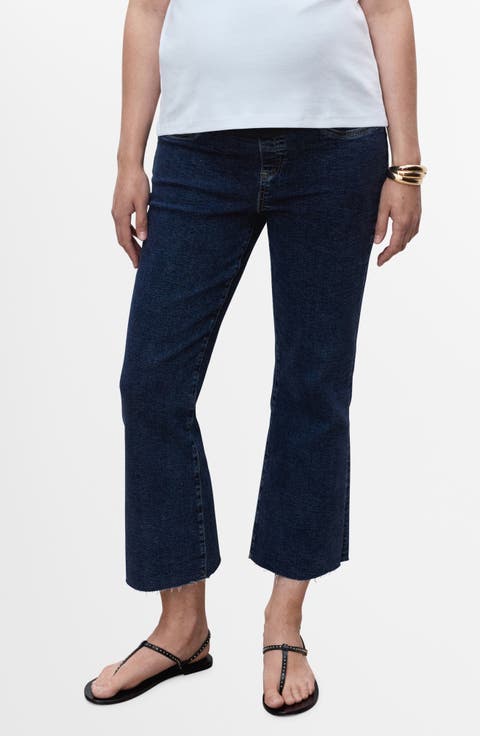 Over the Bump Raw Hem Crop Flare Maternity Jeans