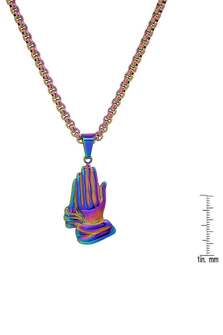 Men's Praying Hands Pendant Box Chain Necklace, Alternate, color, MULTI