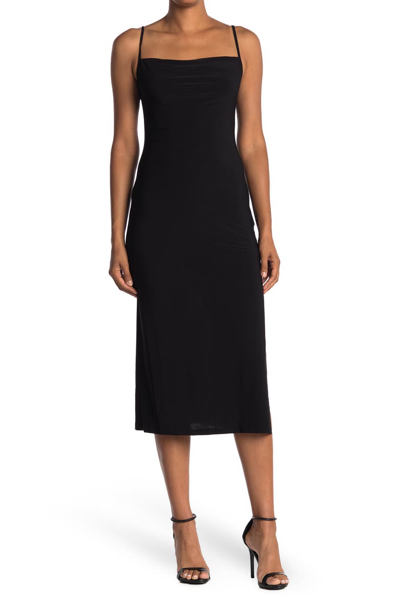 bebe Scoop Neck Midi Dress, Main, color, Black
