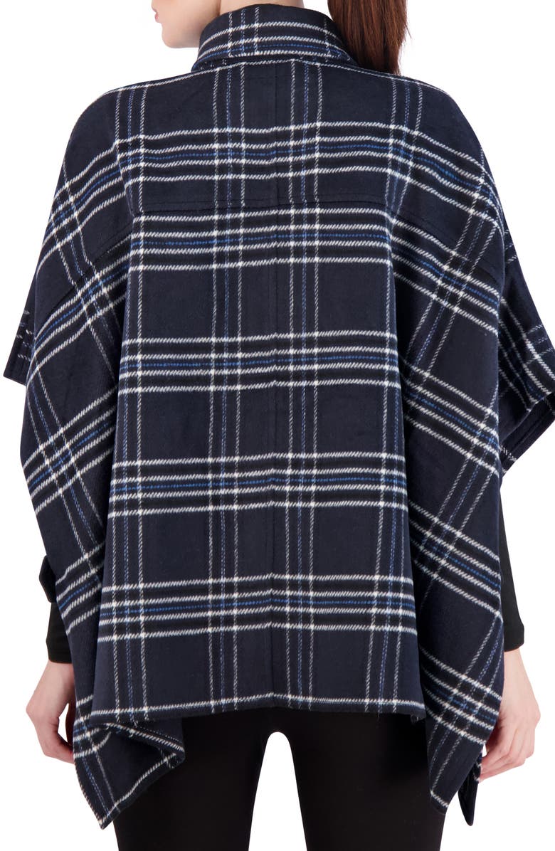Ookie & Lala Plaid Brushed Knit Cape, Alternate, color, Navy/ White