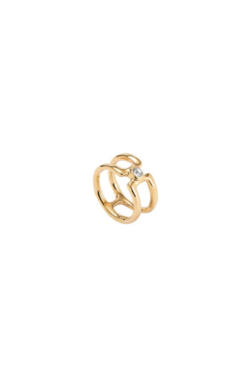Unode50 Double 18k Gold-plated Ring With White Topaz In Gold