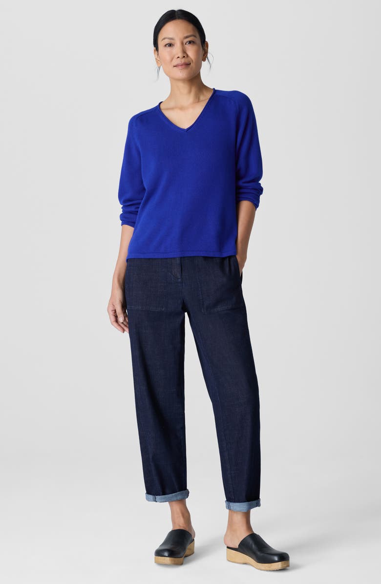 Eileen Fisher Saddle Stitch Organic Cotton Blend Sweater, Alternate, color, Lapis