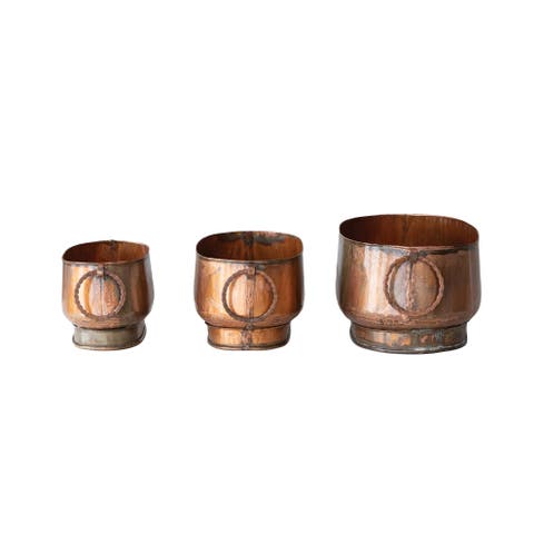 3-Piece Oval Metal Planters with Ring Handles
