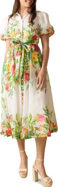 FLYING TOMATO Floral Short Sleeve Midi Shirtdress