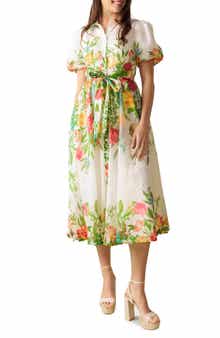 FLYING TOMATO Floral Short Sleeve Midi Shirtdress