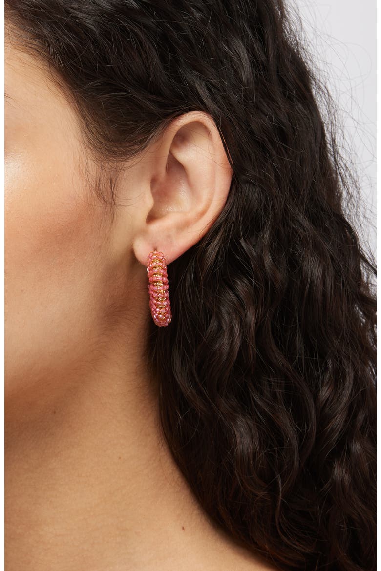 Izzia Beaded Hoop Earrings, Alternate, color, PINK PSP