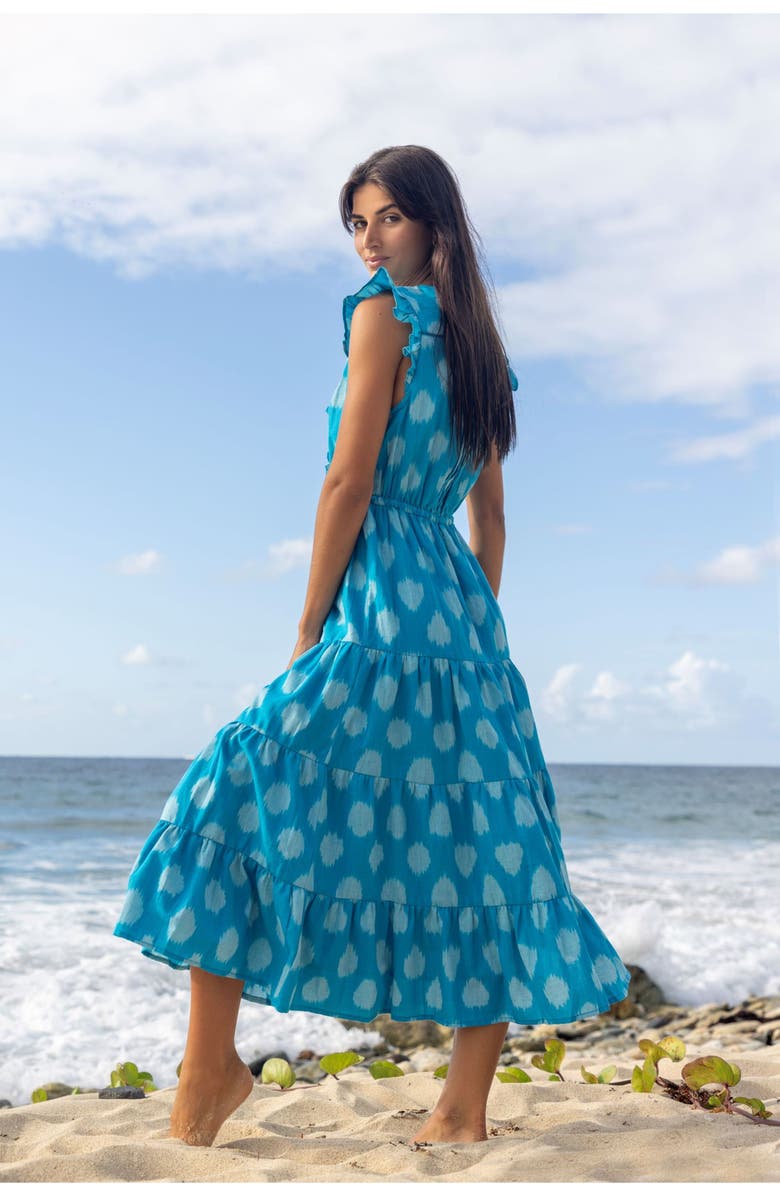 Mer St. Barth Giselle Women's Maxi Dress Cerulean Blue Ikat, Alternate, color, 