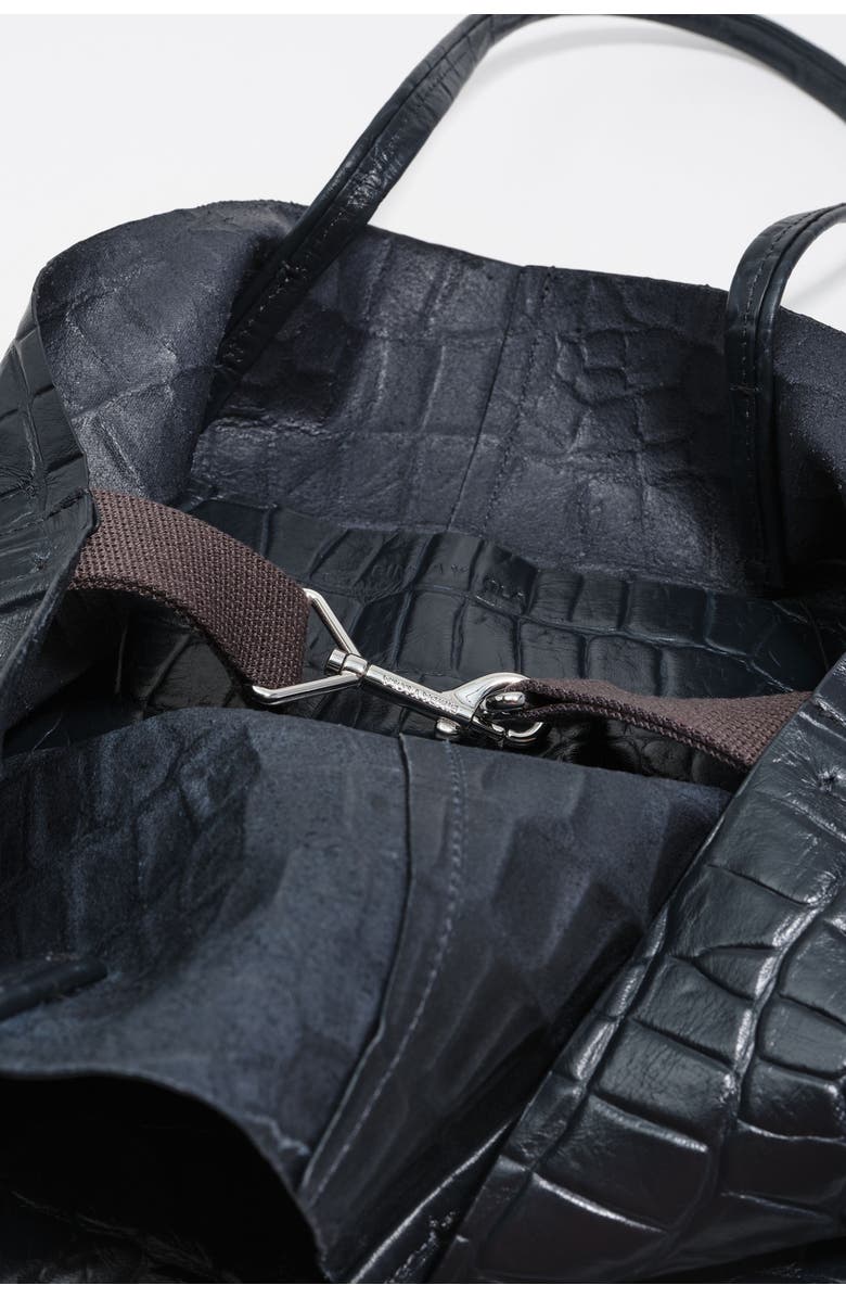 Bimba y Lola Mock Croc Large Leather Shopper Bag, Alternate, color, Petrol Blue