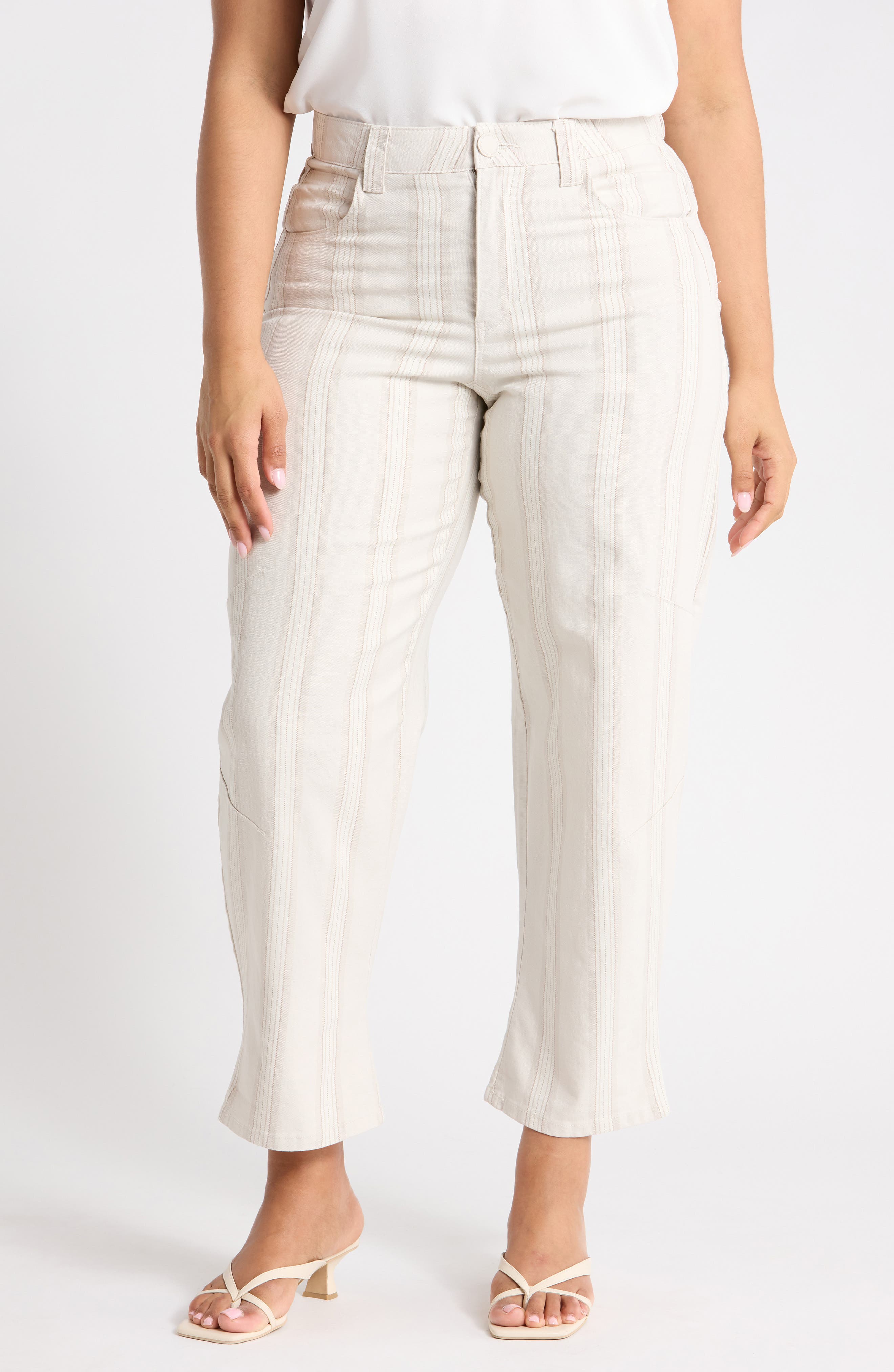 Stripe Cuffed Crop Barrel Leg Pants