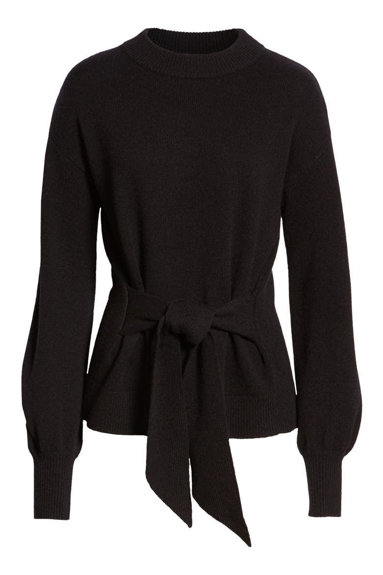 x Atlantic-Pacific Wool and Cashmere Blend Tie Sweater, Alternate, color, BLACK