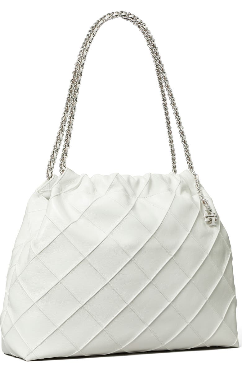 Tory Burch Fleming Distressed Quilted Leather Hobo Bag, Alternate, color, Blanc