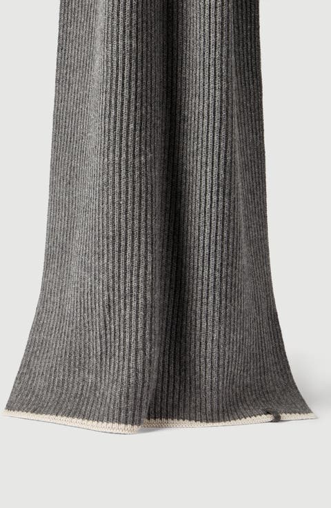 Cashmere English rib knit scarf with monili