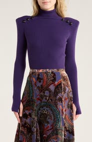 L'AGENCE Reeves Button Shoulder Rib Turtleneck Top