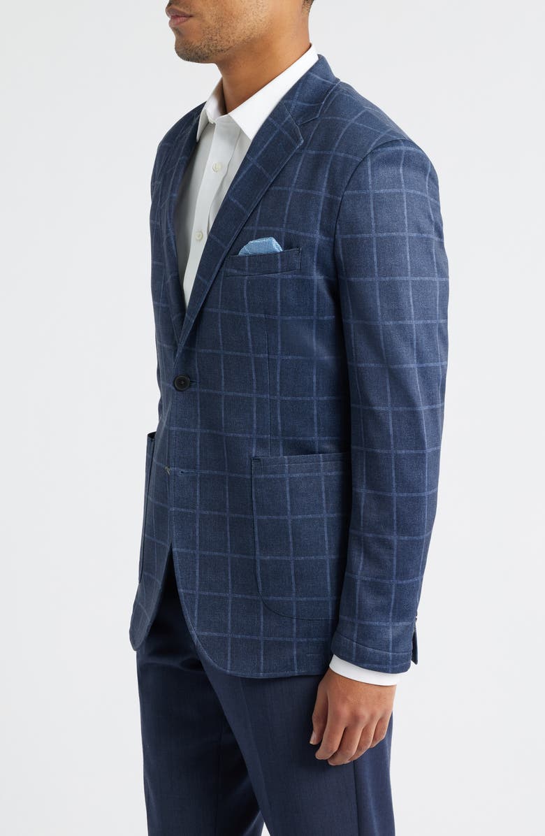 Johnston & Murphy XC Flex<sup>®</sup> Navy Windowpane Plaid Cotton Blend Knit Sport Coat, Alternate, color, Navy Plaid