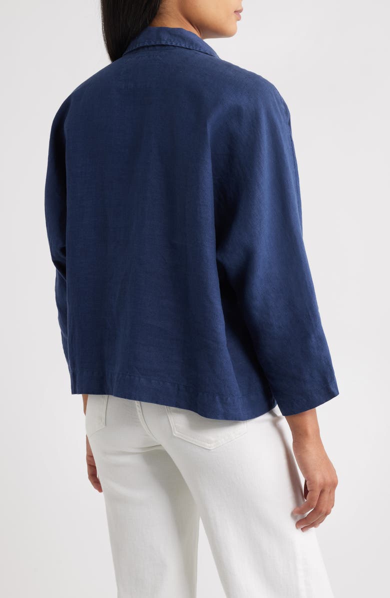 Frank & Eileen Gabi Crop Linen Popover Shirt, Alternate, color, Navy