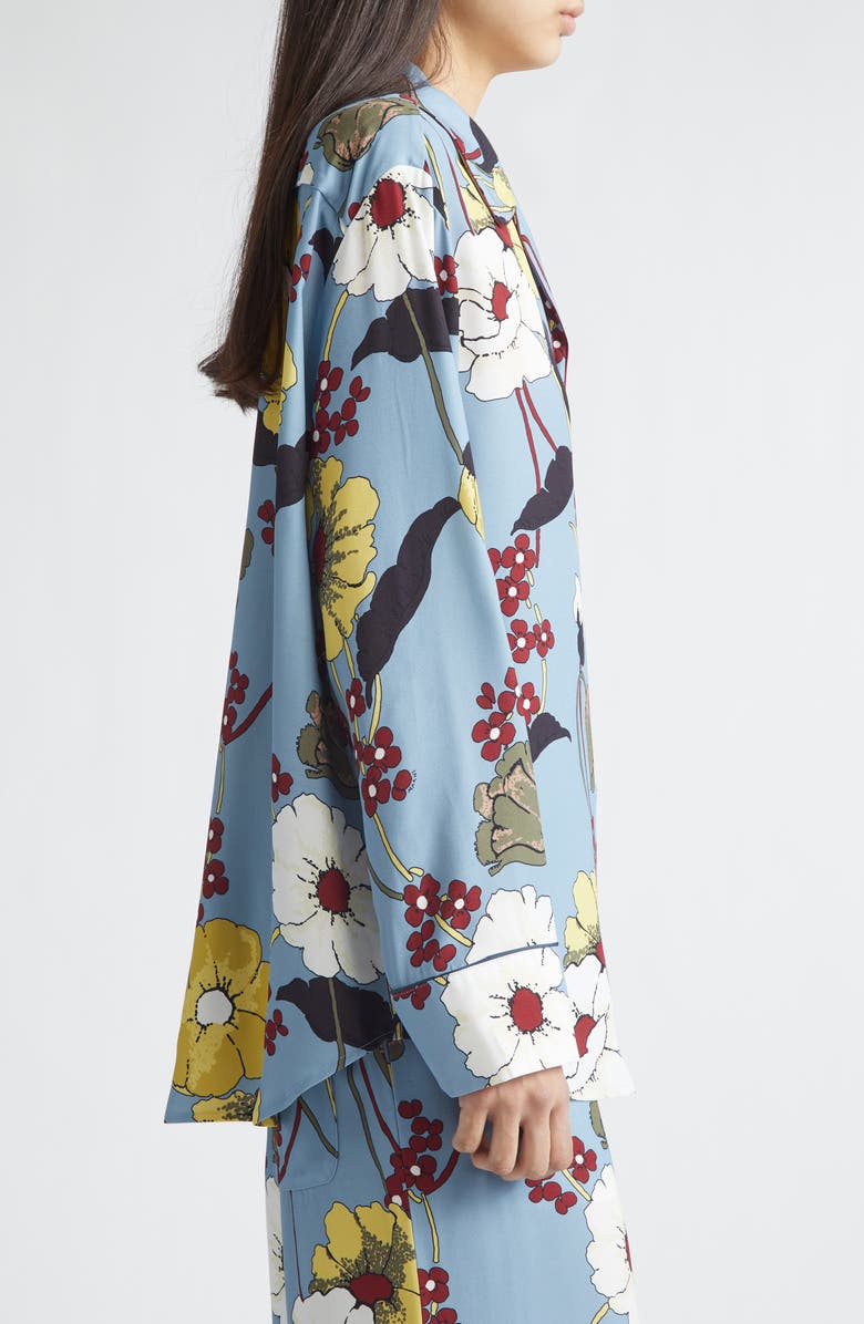 Marni Melodia Floral Satin Pajama Shirt, Alternate, color, Mfb31sky