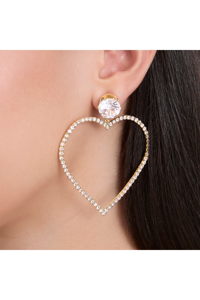 Glass Stone Heart Earrrings, Alternate, color, Silver
