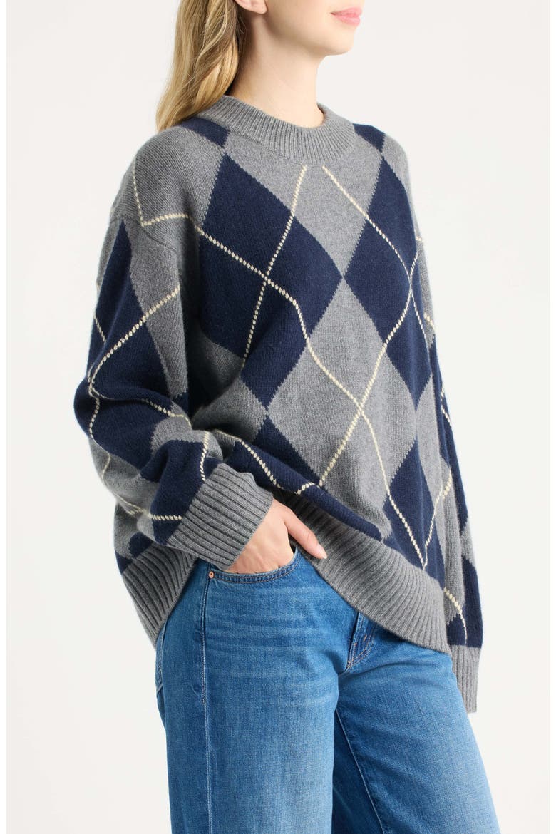 Cove Oversize Recycled Cashmere & Wool Sweater, Alternate, color, THUNDER MULTI ARGYLE