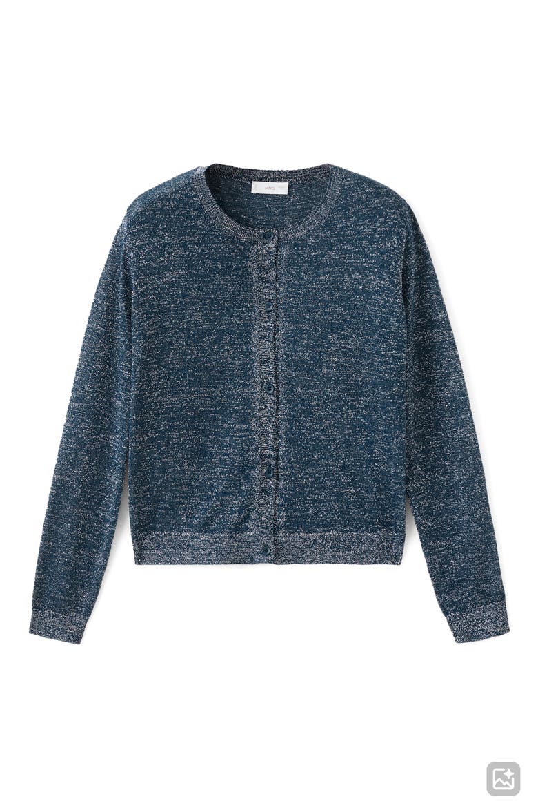 Metallic Crewneck Cardigan, Alternate, color, NAVY