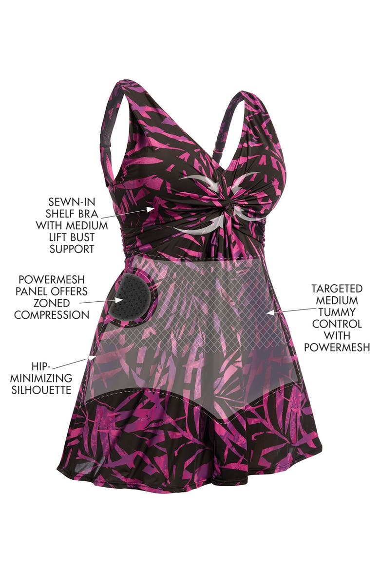 Swim 365 Twist-Front V-Neck Tummy Control A-Line Swim Dress, Alternate, color, Black