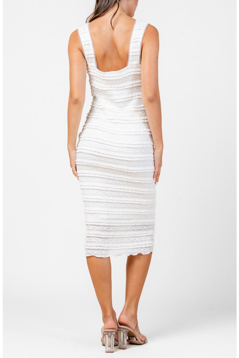 V-Neck Frilled Lace Midi Dress, Alternate, color, WHITE